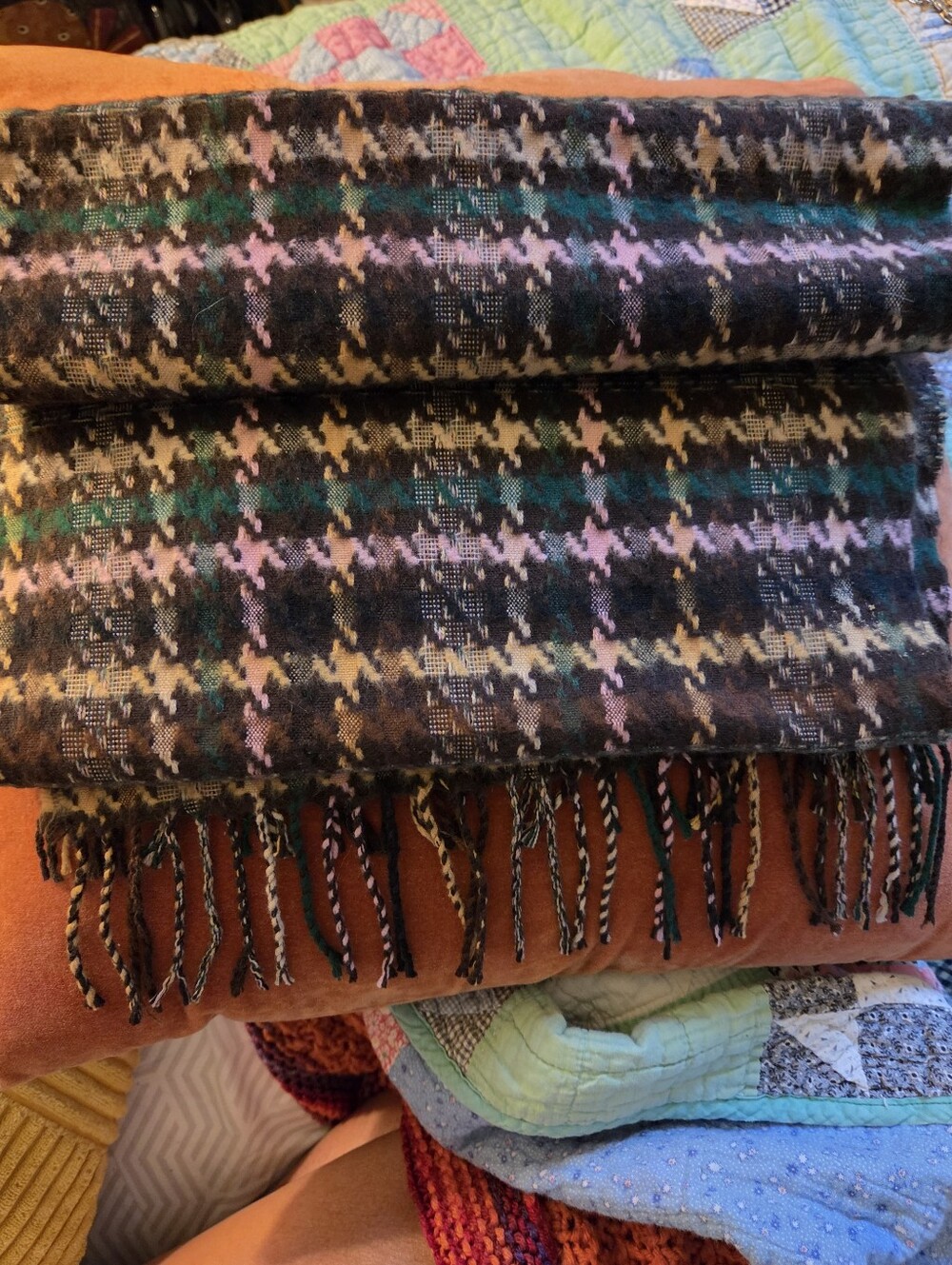Softer Than Cashmere Neckscarf Plaid Micky Mouse Logo